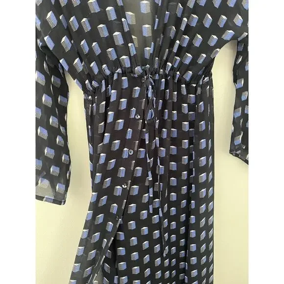 Evarae Silk Sheer Geometric Print Swim Cover up Dress Duster Kimonno Size small - Picture 7 of 11